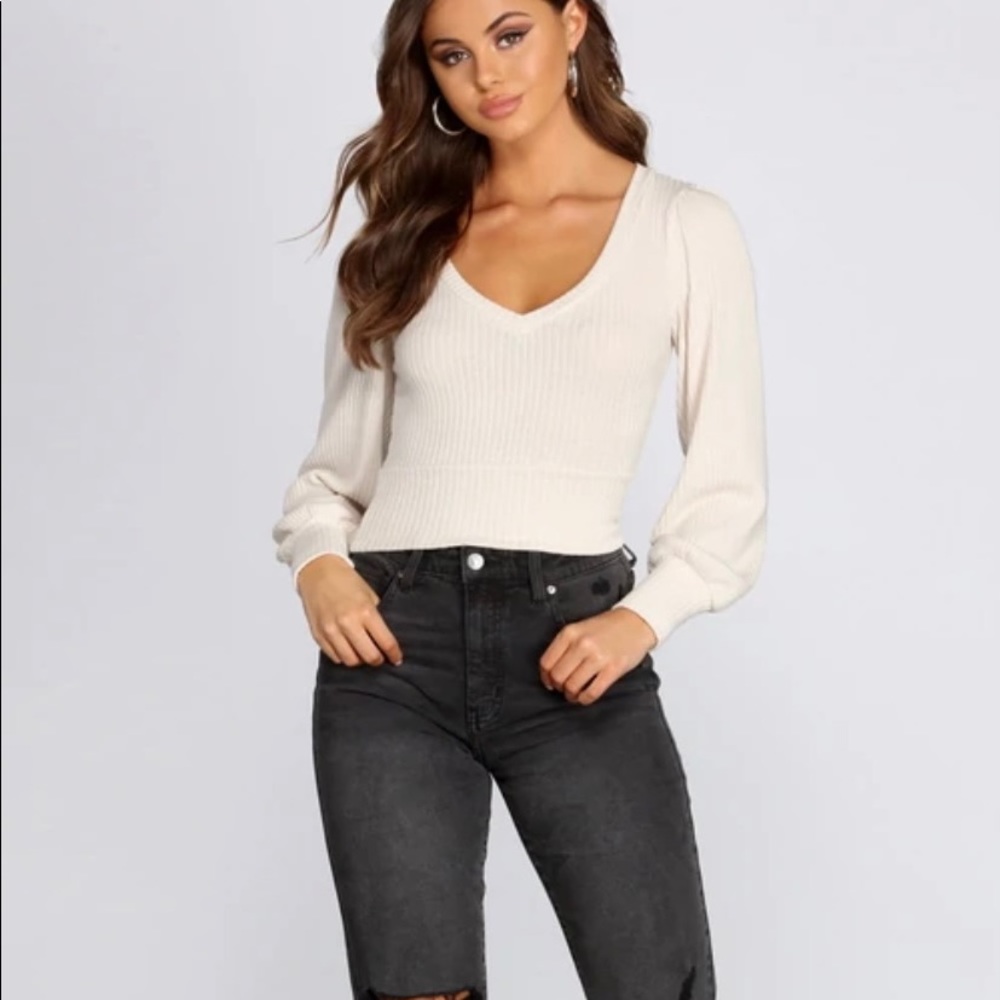 Windsor Brushed Ribbed Knit V-Neck